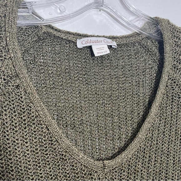 COLDWATER CREEK Moss Green V-Neck 3/4 Sleeve Sweater Top | size medium - Picture 3 of 8
